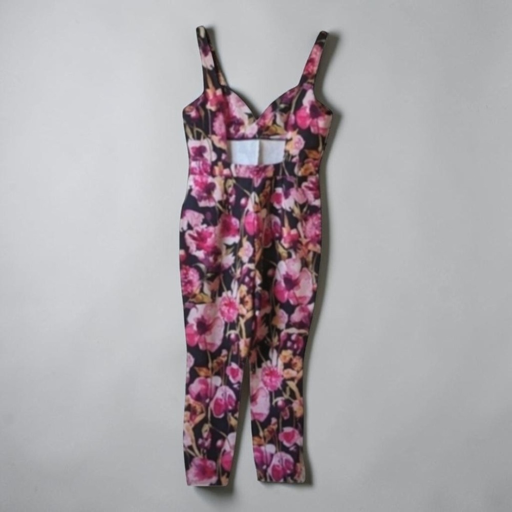 Anthropologie Floral Jumpsuit Open Back Fitted Stretch Sz L NWT - Picture 6 of 16